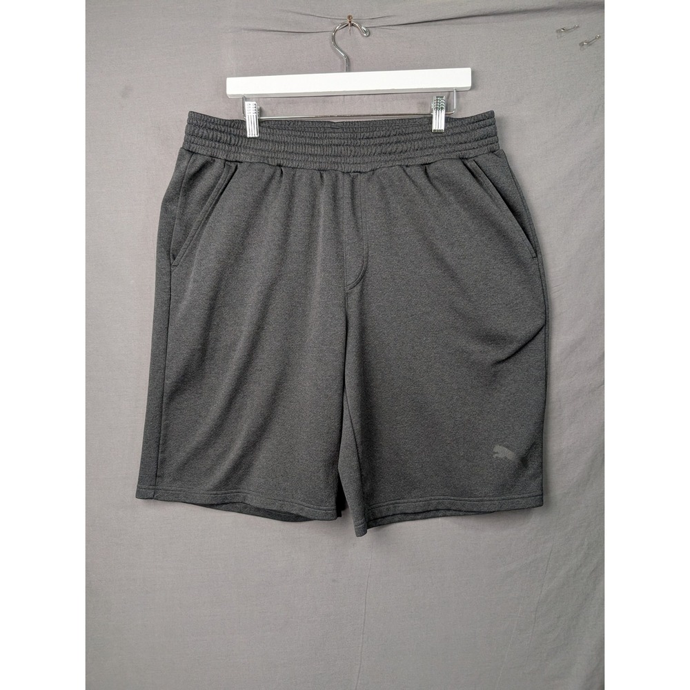 Puma Mens Athletic Shorts Dark Gray Heather Elastic Waist Pockets Size XL